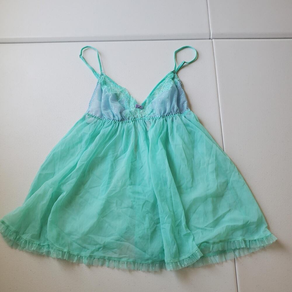 Victorias Secret Nightgown Womens Small Green Mesh Babydoll Mermaid Fairy Whimsy